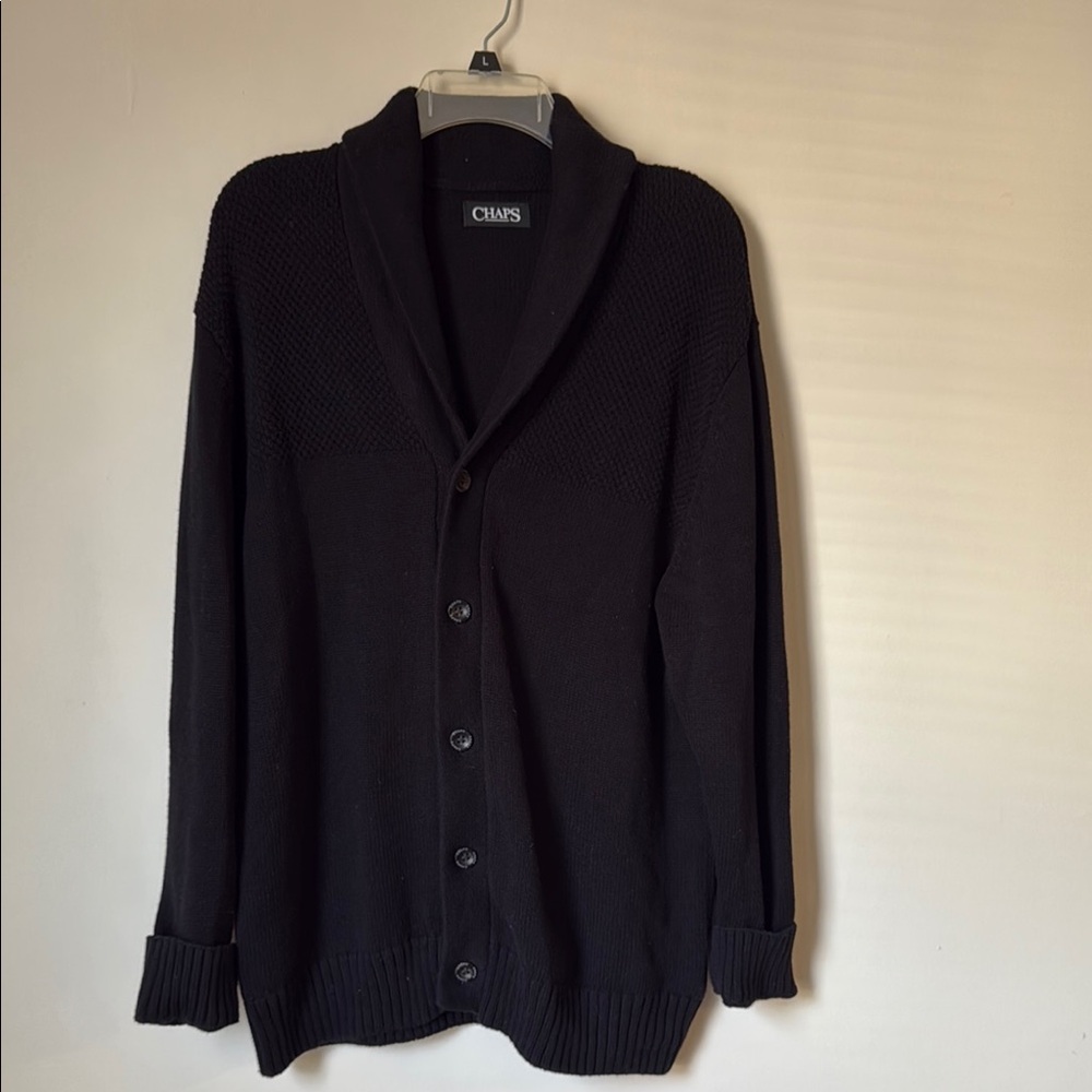 Chaps Black Cardigan Sweater with Shawl Collar